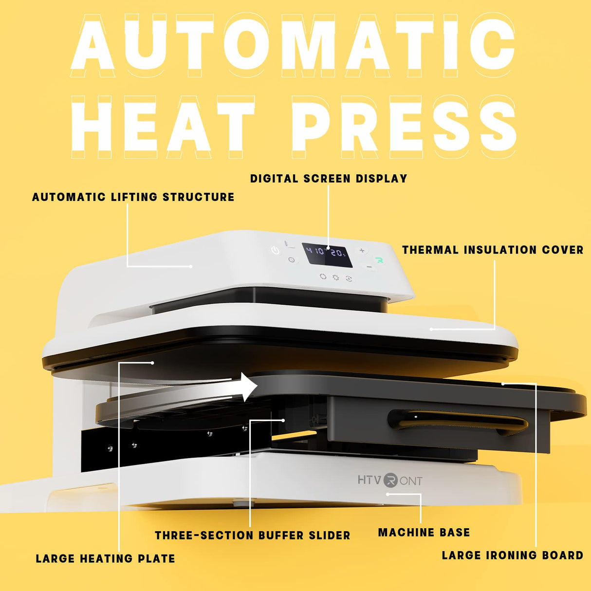 HTVRONT Auto Heat Press Machine for T Shirts - 15x15 Smart T Shirt Press Machine with Auto Release - Professional Heat Press for Sublimation, Vinyl, HTVRONT