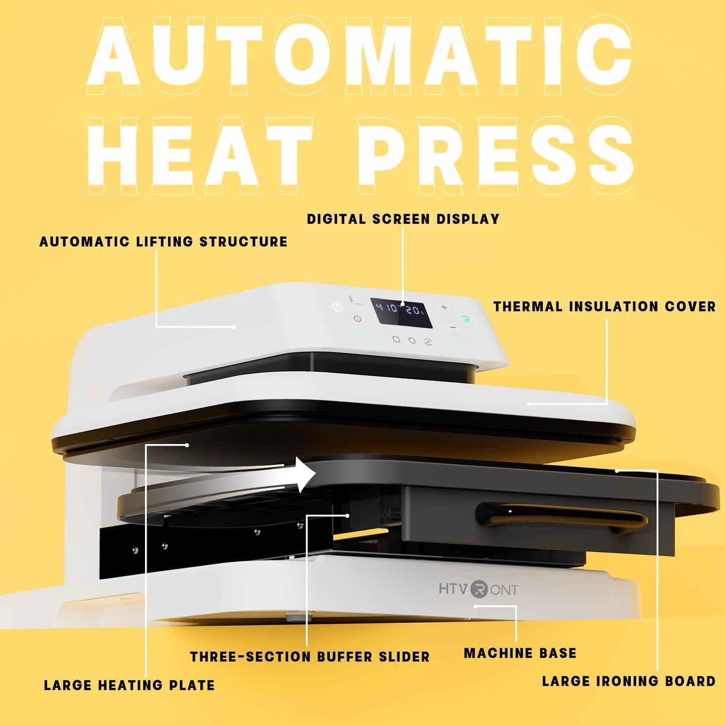 HTVRONT Auto Heat Press Machine for T Shirts - 15x15 Smart T Shirt Press Machine with Auto Release - Professional Heat Press for Sublimation, Vinyl,