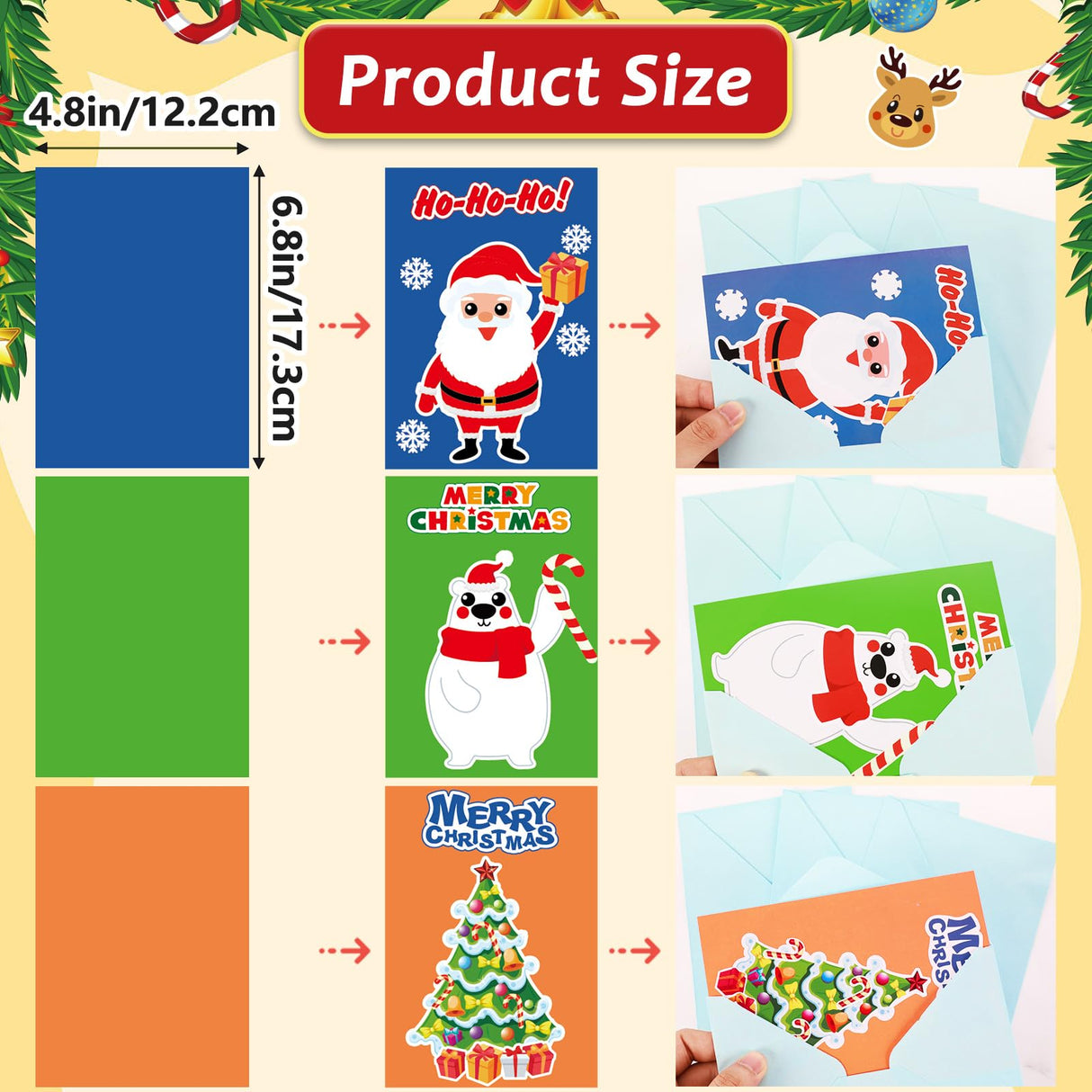 Qyeahkj 32pcs Christmas Card Making Crafts Kits for Kids, DIY Paper Greeting Card Envelopes Handmade Craft for Girls Boys Families Home Classroom Qyeahkj
