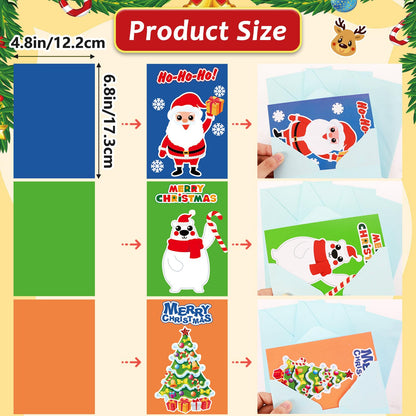 Qyeahkj 32pcs Christmas Card Making Crafts Kits for Kids, DIY Paper Greeting Card Envelopes Handmade Craft for Girls Boys Families Home Classroom