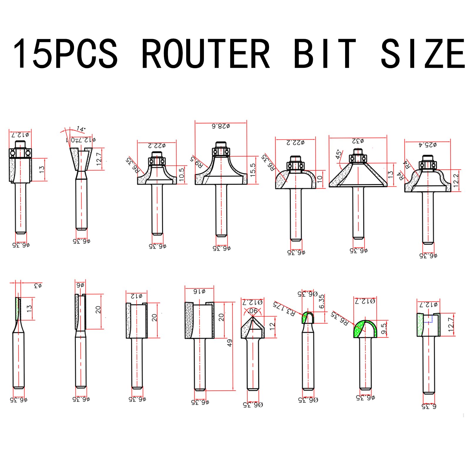 CHCYWJGJ Router Bits Set of 15 Pieces 1/4 Inch Woodwork Tools for Beginner Router Bit Kit for DIY,High Grade Yellow - WoodArtSupply