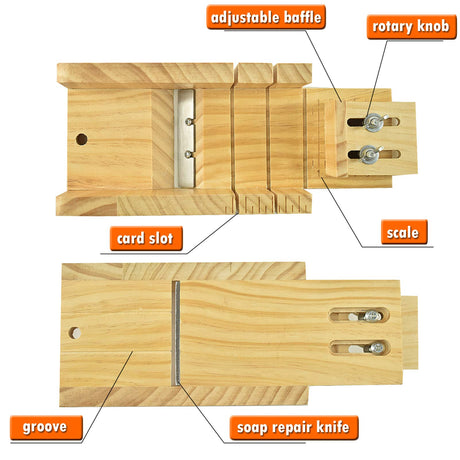 Artcome Loaf Soap Making Cutting Mold Kit Multi-Function Adjustable Wood Soap Mold Set - Rectangular Silicone Mold Set with Stainless Steel Wavy & Artcome