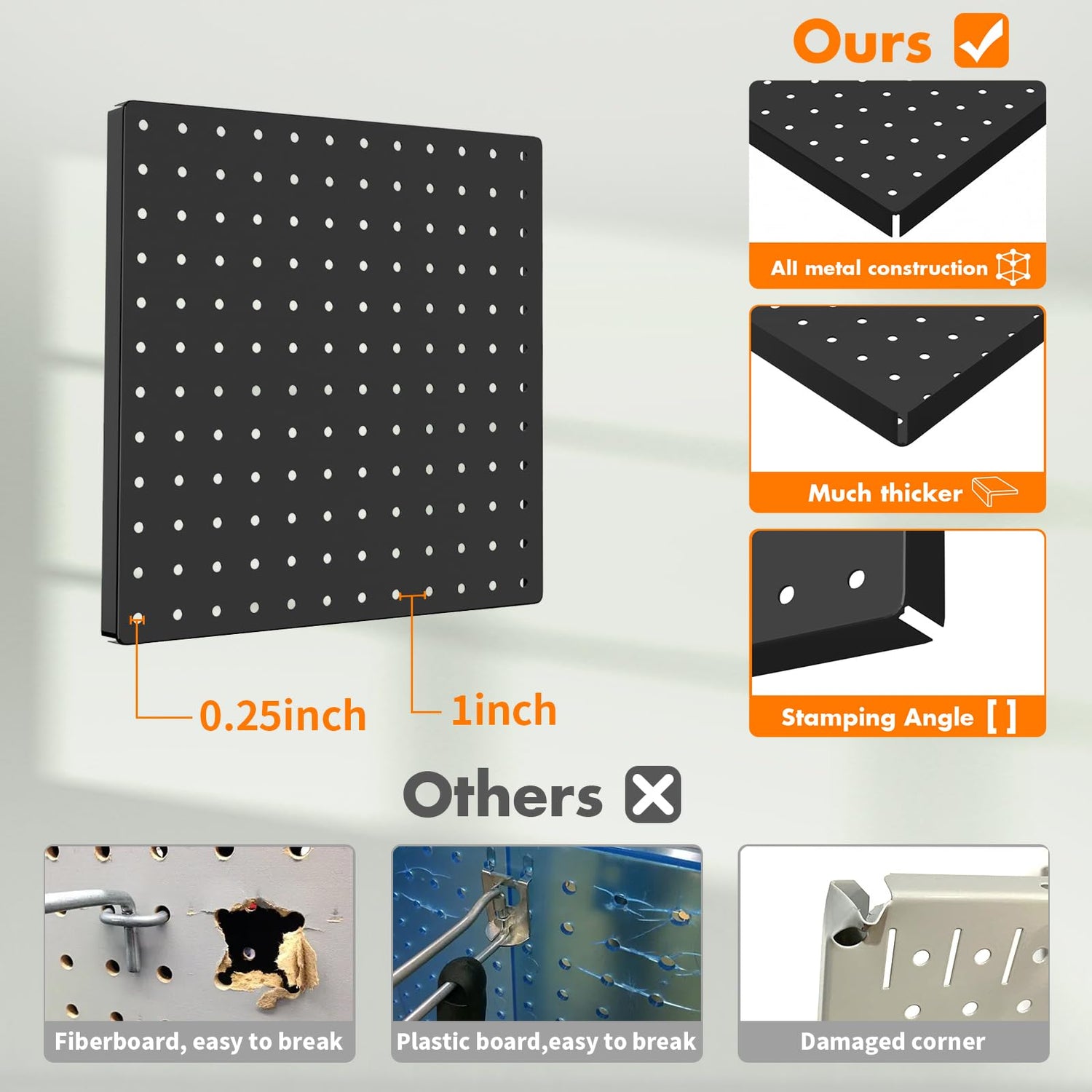 Peg Board, 6PCS Metal Pegboard, Heavy Duty Pegboard Wall Organizer with Frame. Black Pegboard for Walls, Garage, Workbench, Craft Room Tool FZK