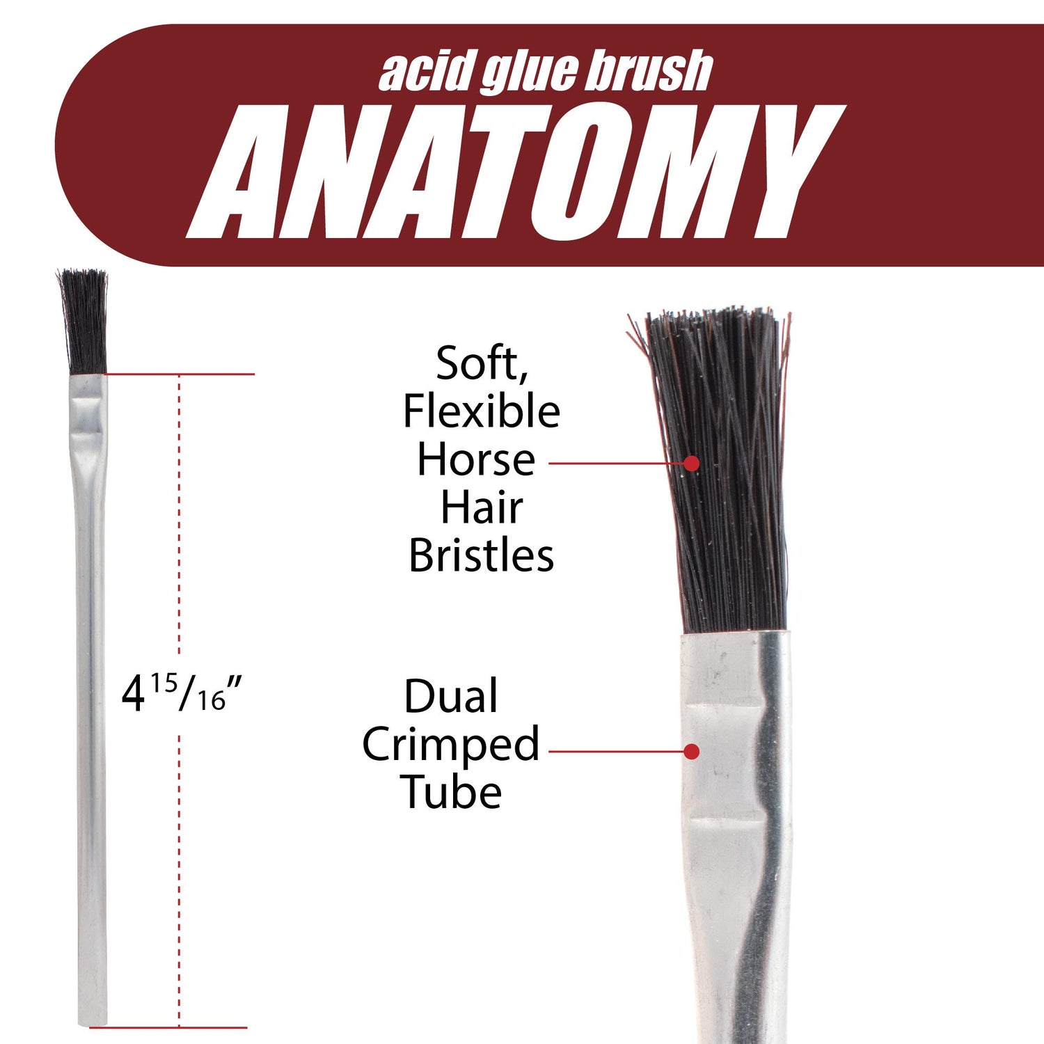 Fulton Acid Glue Applicator Brushes Made with Horse Hair Bristles | Tin Metal Tubular Ferrule Handle | Apply Grease Glue Oil Flux and Chemicals | Peachtree Woodworking Supply