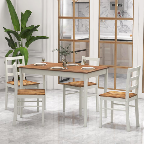 Giantex Dining Table Set for 4, Solid Wood Rectangular Table & 4 Chairs, 5 Pieces Farmhouse Dinette Set w/Rubber Wood Legs, Space-Saving Kitchen Giantex