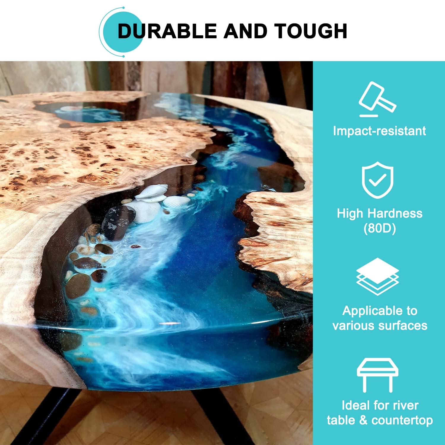 JDiction Epoxy Resin, High Gloss 2 Gallon Epoxy Resin Crystal Clear Self-Leveling Casing Resin and Hardener Kit for Jewelry Making, Table Top, Wood JDiction