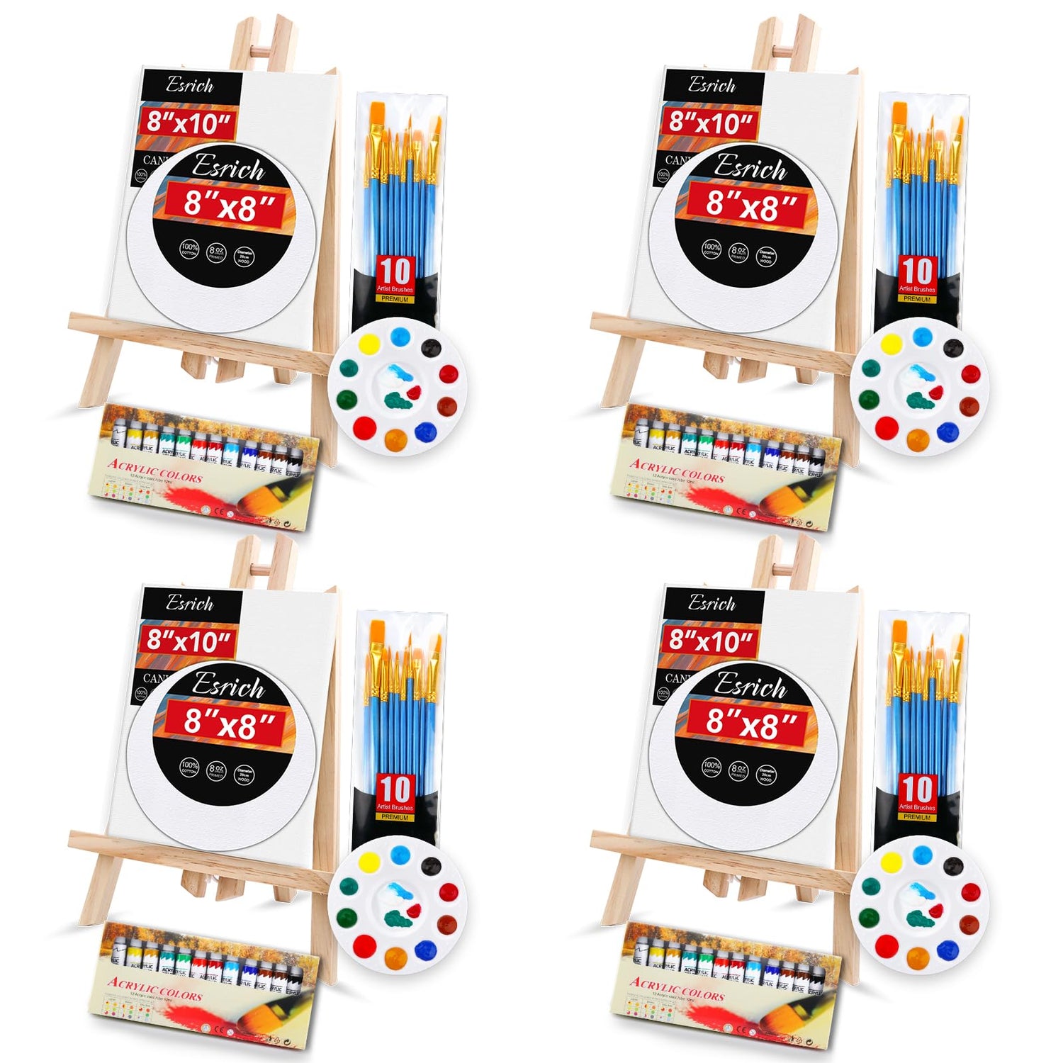 Acrylic Paint Canvas Set,104 Piece Professional Painting Supplies Kit with 4 Wood Easel,4 * 12Colors,4 * 10 Brushes,Circular Canvas Etc,Premium Paint ESRICH