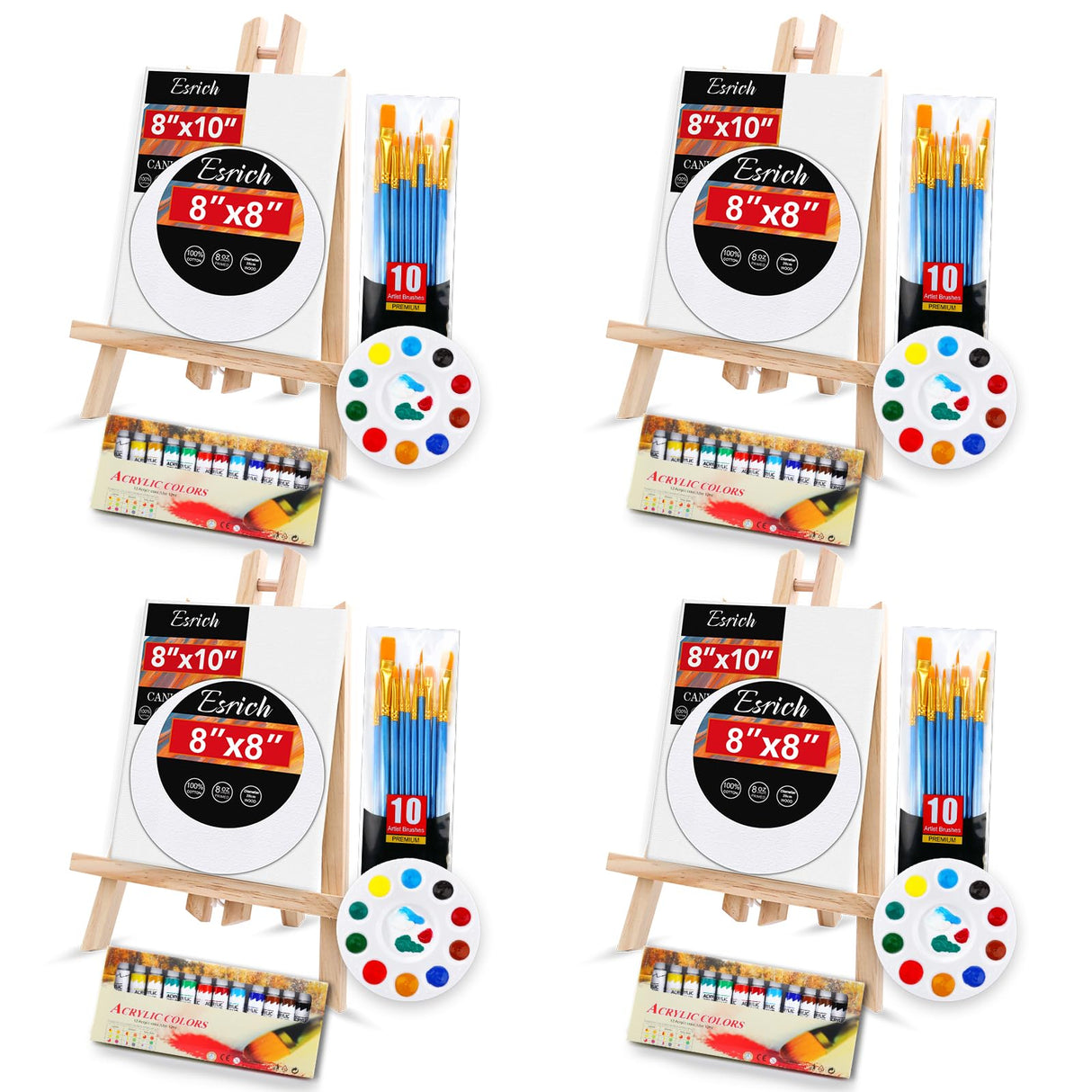 Acrylic Paint Canvas Set,104 Piece Professional Painting Supplies Kit with 4 Wood Easel,4 * 12Colors,4 * 10 Brushes,Circular Canvas Etc,Premium Paint ESRICH