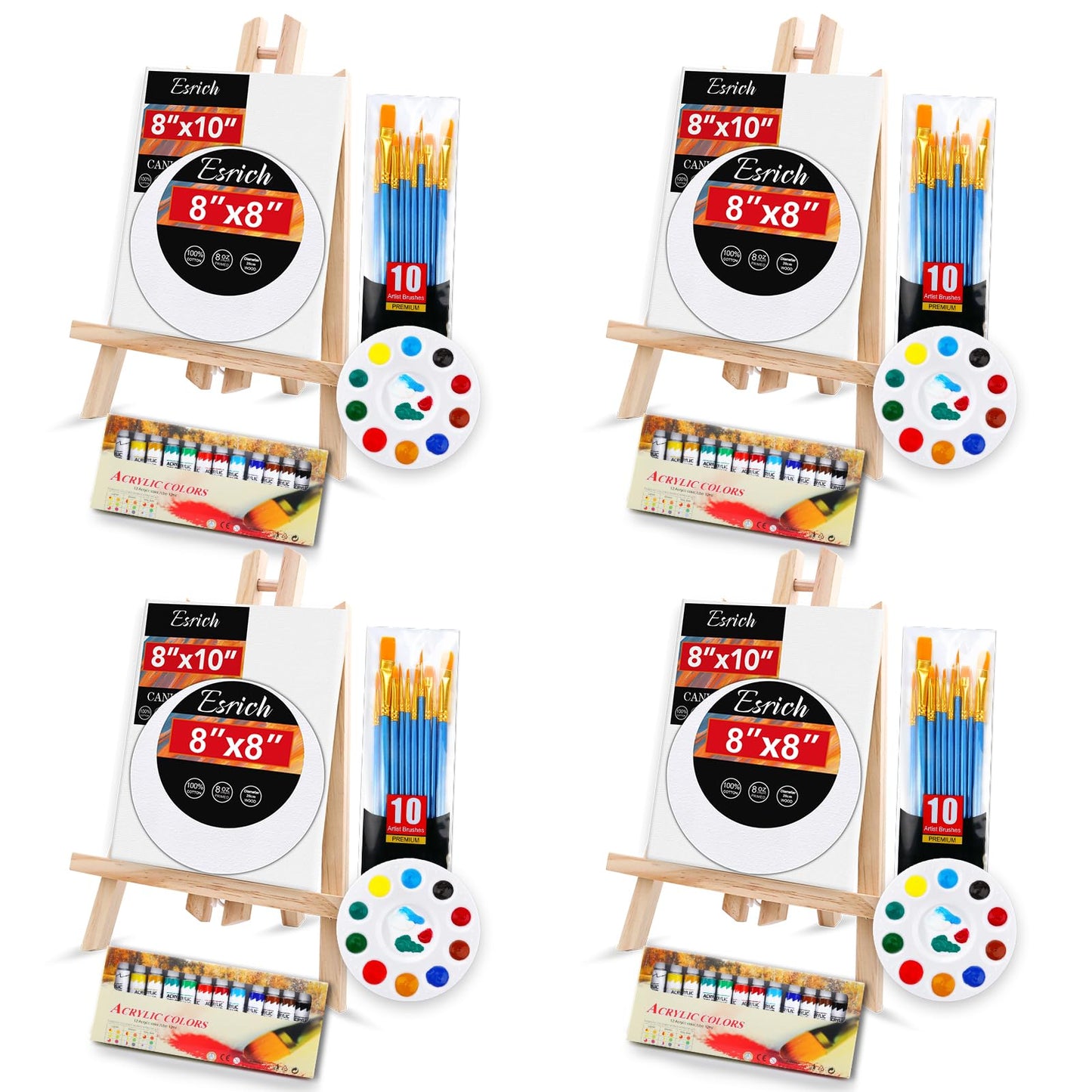 Acrylic Paint Canvas Set,104 Piece Professional Painting Supplies Kit with 4 Wood Easel,4 * 12Colors,4 * 10 Brushes,Circular Canvas Etc,Premium Paint - WoodArtSupply