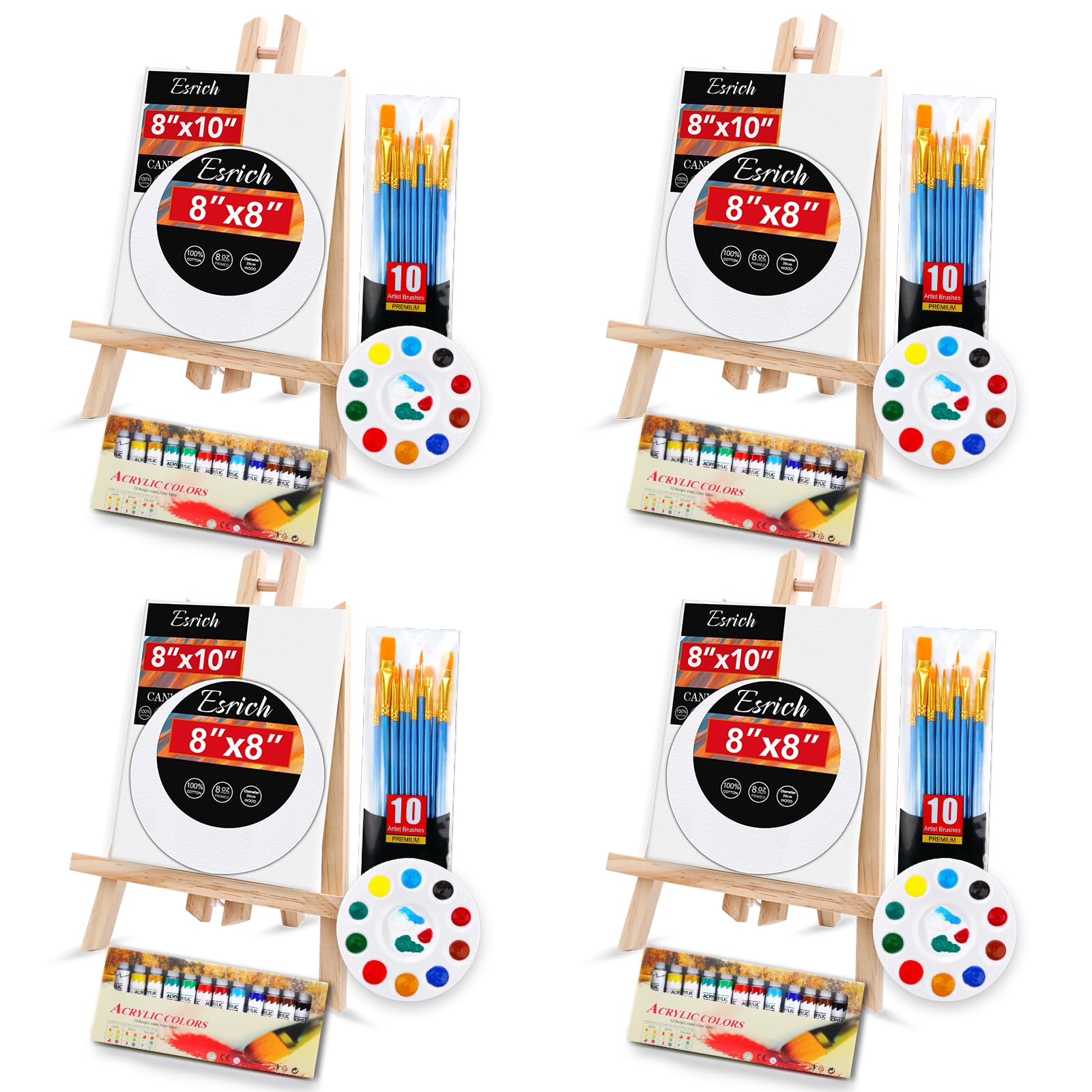 Acrylic Paint Canvas Set,104 Piece Professional Painting Supplies Kit with 4 Wood Easel,4 * 12Colors,4 * 10 Brushes,Circular Canvas Etc,Premium Paint - WoodArtSupply