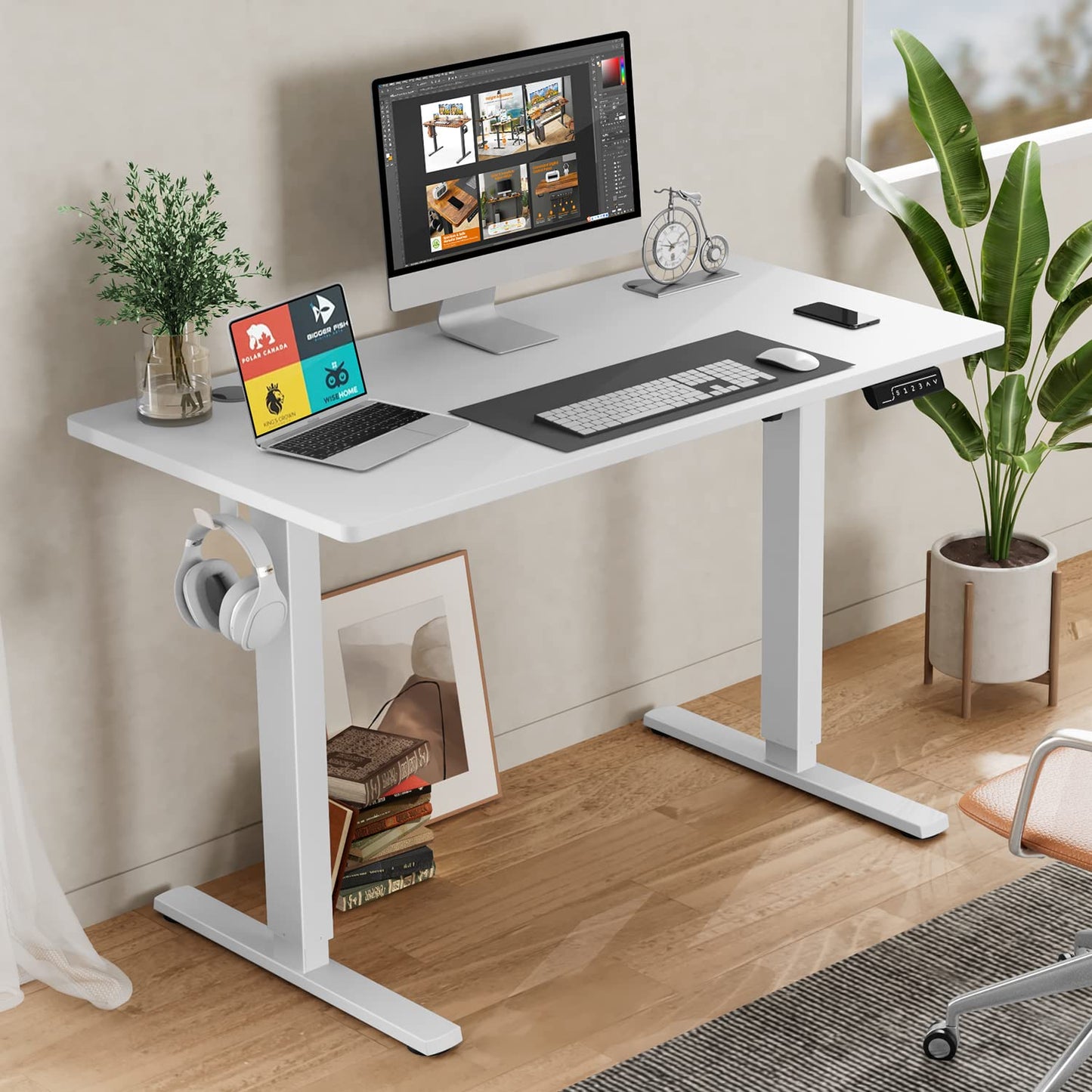 Sweetcrispy Standing Desk Adjustable Height, 48inch Electric Sit Stand up Desk for Home Office, Modern Rising Work Table for Computer Laptop, Lift