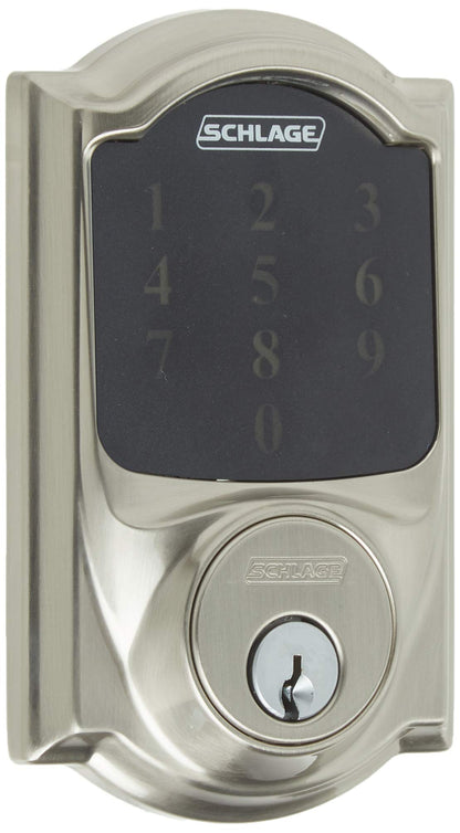 SCHLAGE Z-Wave Connect Camelot Touchscreen Deadbolt with Built-In Alarm, Satin Nickel, BE469 CAM 619, Works with Alexa via SmartThings, Wink or Iris