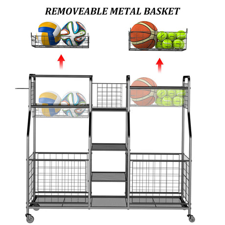 Garage Sports Equipment Organizer, Ball Storage Rack, Garage Organizer System, Indoor/Outdoor Sports Rack, Rolling Sports Ball Storage Cart with LUMAMU