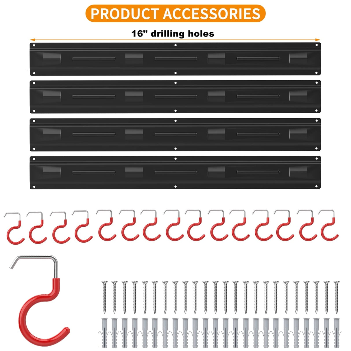 WALMANN All Metal 64 Inch Wall Mount Garden Tool Organizer for Garage, Mop and Broom Holder, Yard Tool Storage Rack for Rake, Shovel, Spade, Mop, WALMANN