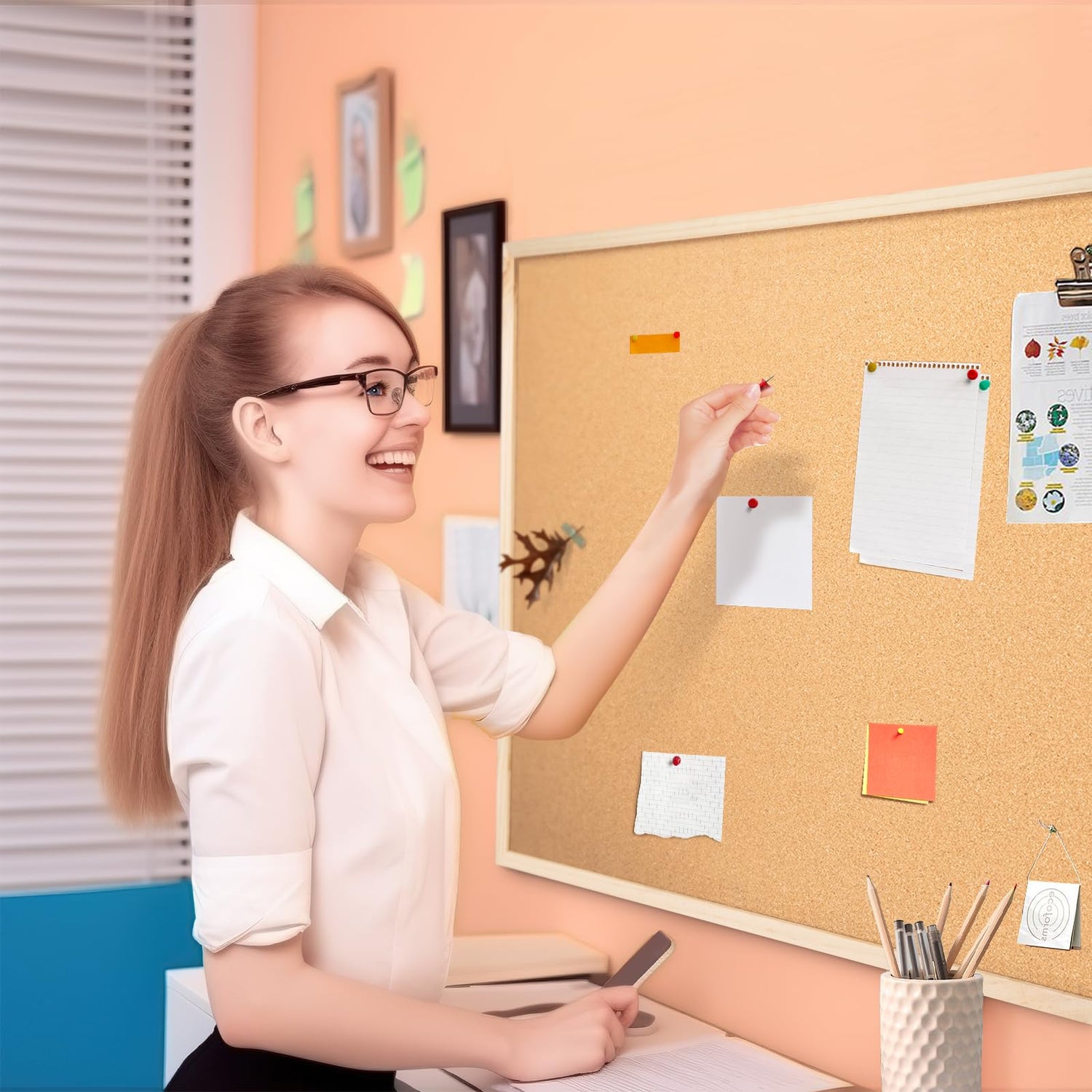 OWLKELA 24'' x 36'' Cork Board Bulletin Board, Wooden Framed Corkboard, Wood Oak Frame Corkboard, Vision Board and Decorative Hanging Pin Board OWLKELA