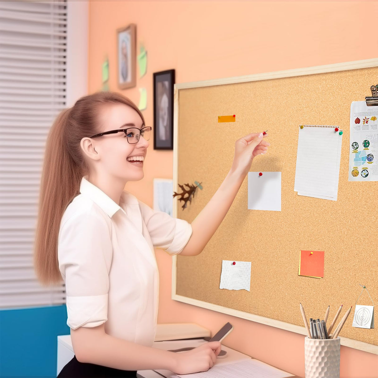 OWLKELA 24'' x 36'' Cork Board Bulletin Board, Wooden Framed Corkboard, Wood Oak Frame Corkboard, Vision Board and Decorative Hanging Pin Board OWLKELA