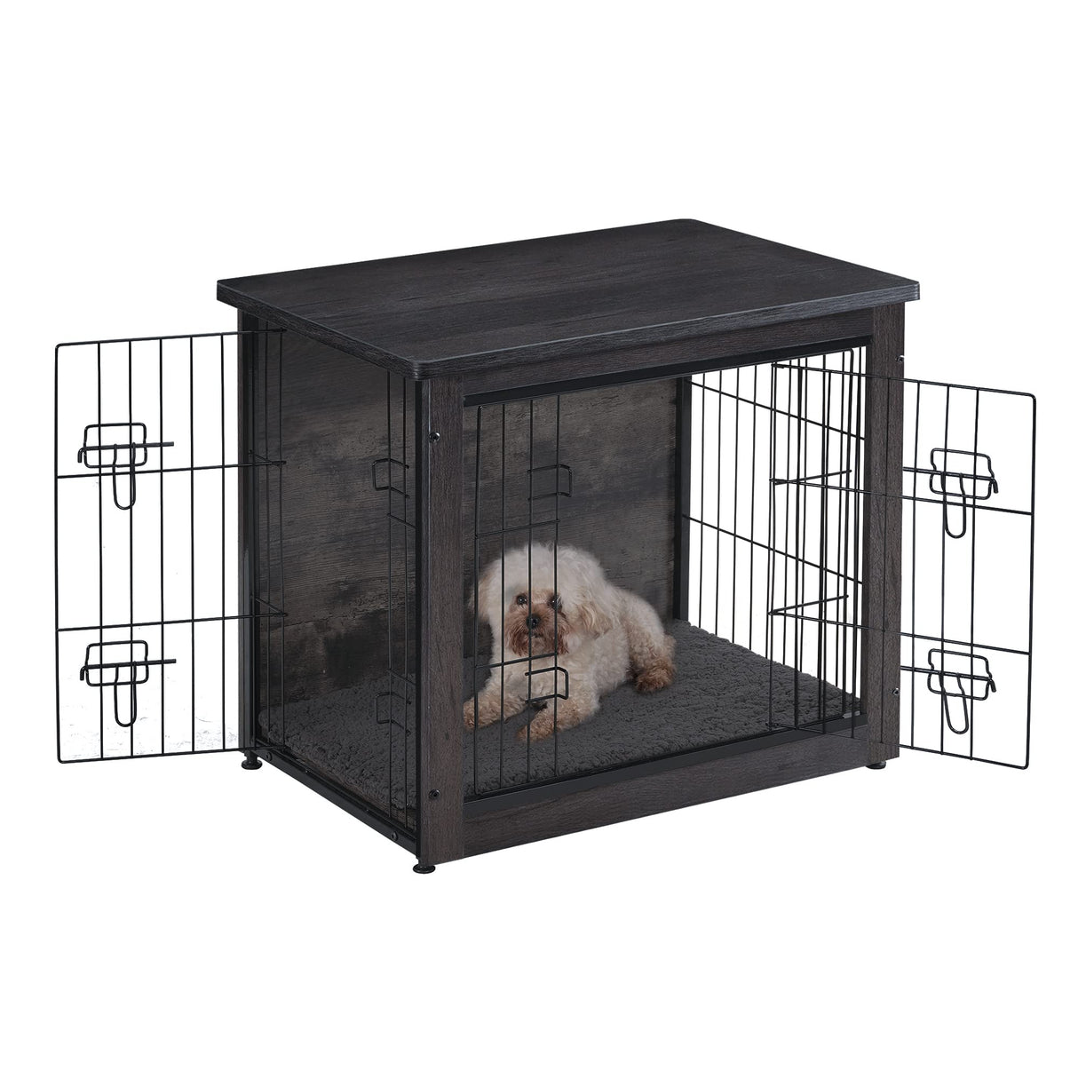 DWANTON Dog Crate Furniture with Cushion, Wooden Crate with Double Doors, Dog Kennel Indoor for Small/Medium/Large Dog, End Table, Small, 27.2" L, Dwanton