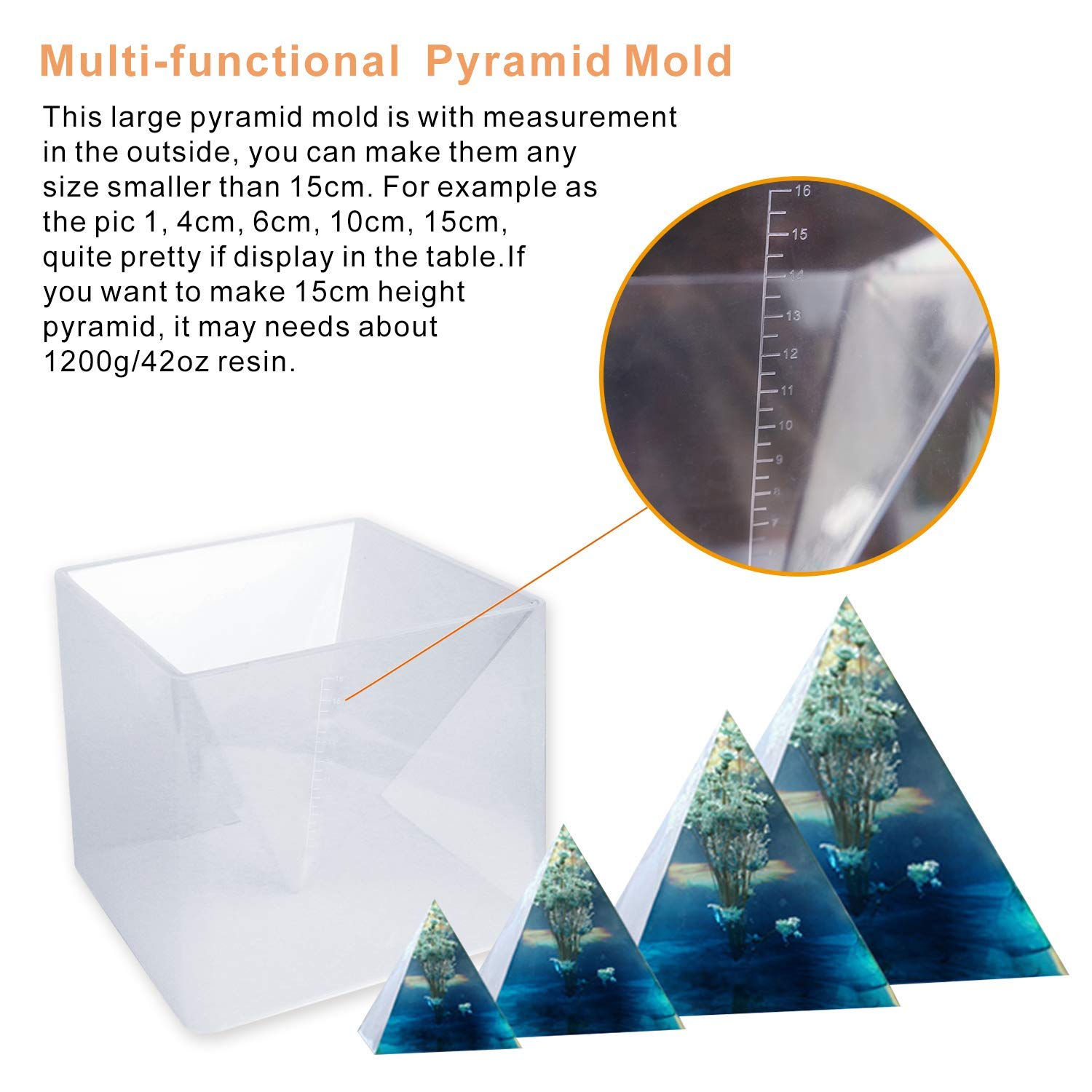 3 PCS Clear Pyramid Molds for Resin, 3Pcs 4.7''6''7.5'' Inner Large Pyramid  Silicone Molds for Epoxy Resin + 1Pcs Plastic Frame, Pyramid Resin Mold