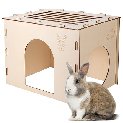 Woiworco Wooden Rabbit Hideout Castle, Rabbit Houses and Hideouts, Wooden Rabbit Bunny Hideout for Indoor Bunnies Chinchilla, Hamsters and Guinea - WoodArtSupply