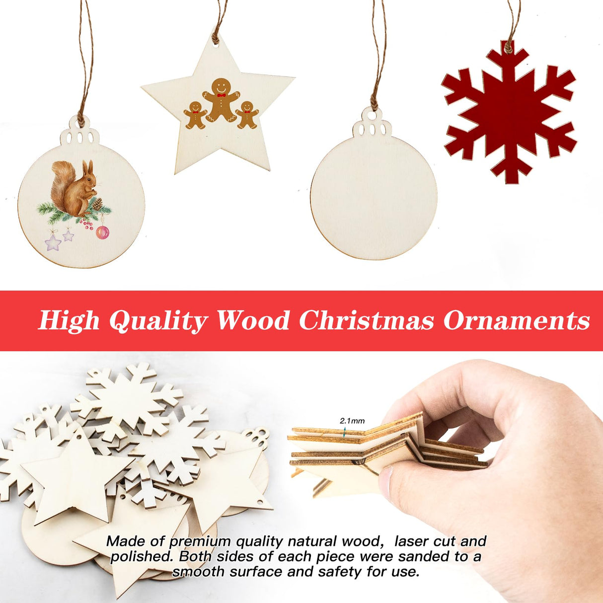 40 Pieces Wooden Stars Cutouts Christmas Wood Christmas Stars Decorations with 40 Pieces Twine Ropes for Kids Crafts Christmas Ornaments Nyicey