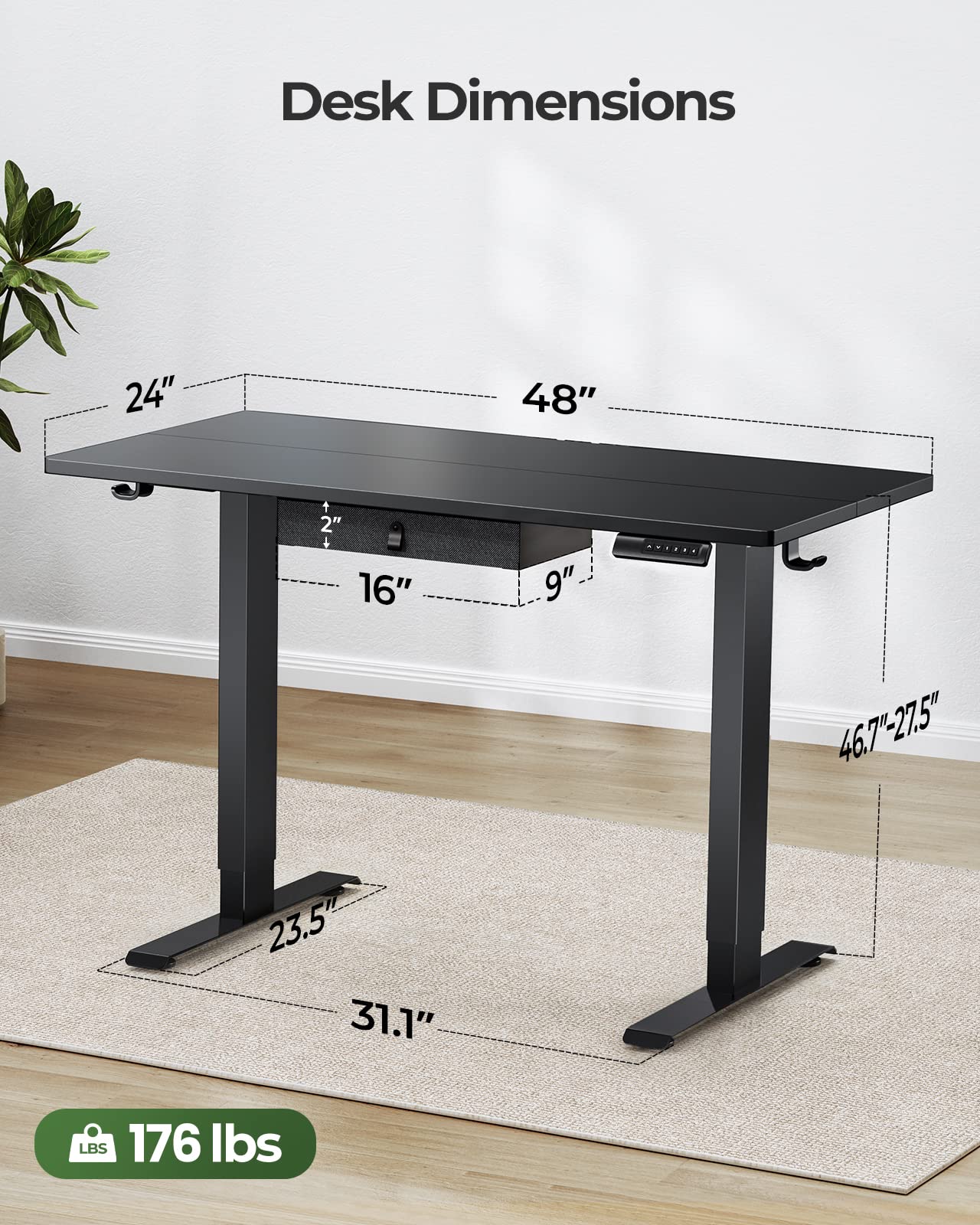 Marsail TZESD12B Home-Office-desks, 48 x 24 Inch, Black - WoodArtSupply