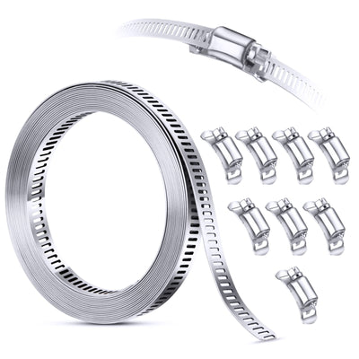Steelsoft 304 Stainless Steel Hose Clamp Assortment Kit DIY, Cut-To-Fit 12 FT Metal Strap+8 Stronger Fasteners,Large Adjustable Worm Gear Band Hose