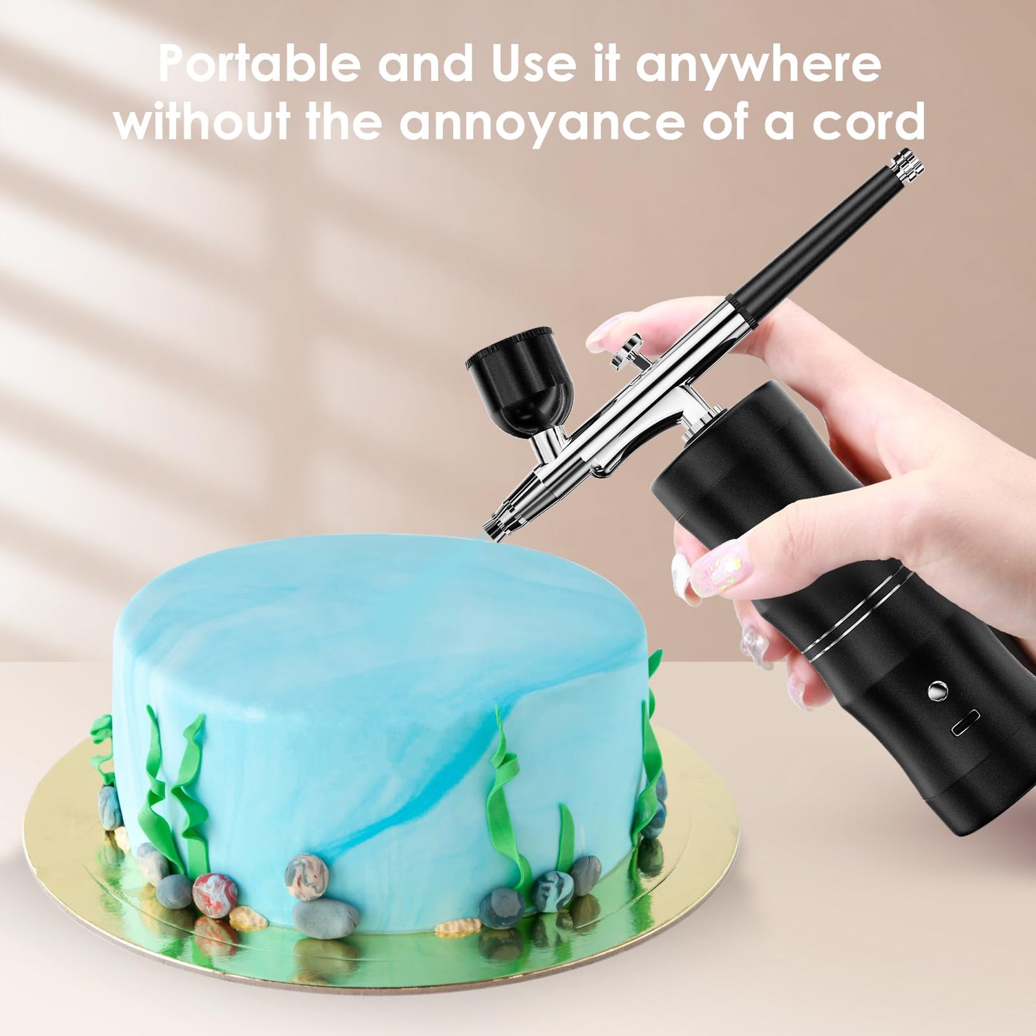 Rhinowisdom Airbrush Kit with Compressor, Air Brush Gun Rechargeable 48PSI High Pressure Air Brushes with 0.3mm Nozzle and Cleaning Brush Set for rhinowisdom