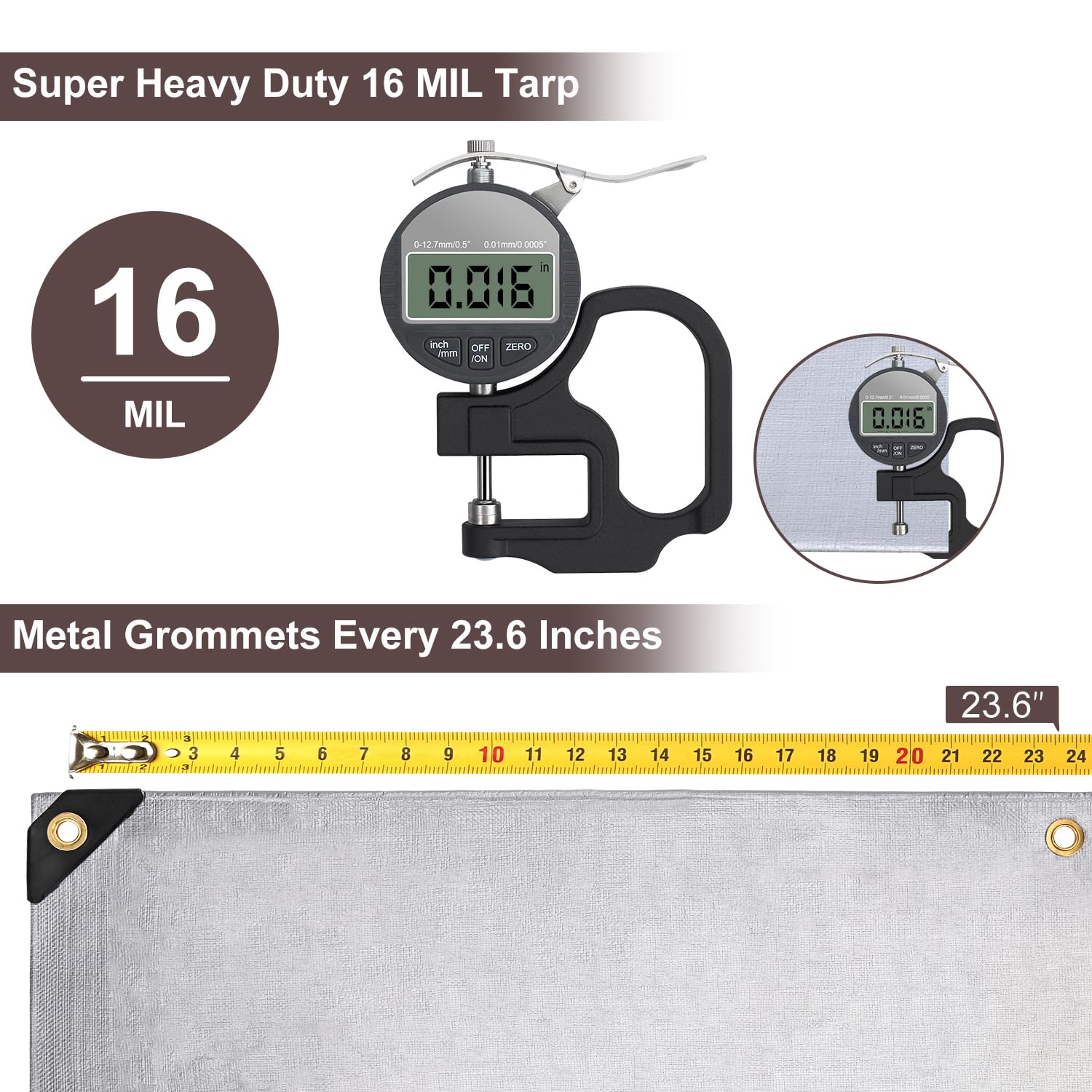 Patiobay Heavy Duty Tarp 10x20FT, 16 Mil Sliver Thick Waterproof Poly Tarp for Outdoor Camping Pool Car Tent, UV Resistant, Rip and Tear Proof Patiobay