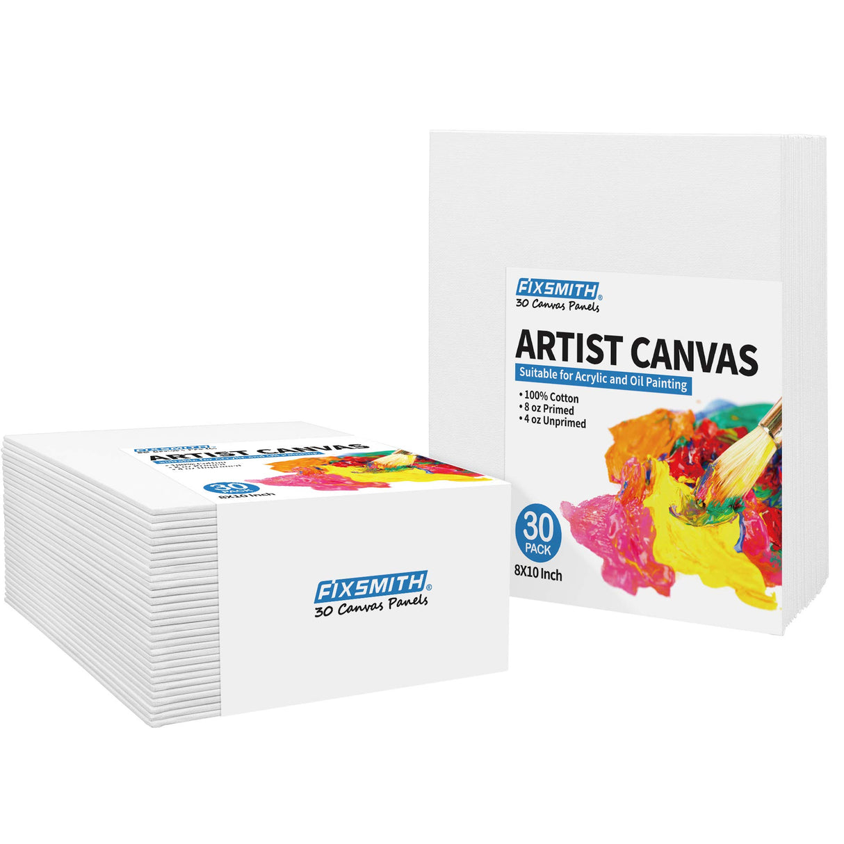 FIXSMITH Canvases for Painting, 8x10 Inch Canvas Boards, Super Value 30 Pack White Blank Canvas Panels, 100% Cotton Primed，Painting Art Supplies for FIXSMITH