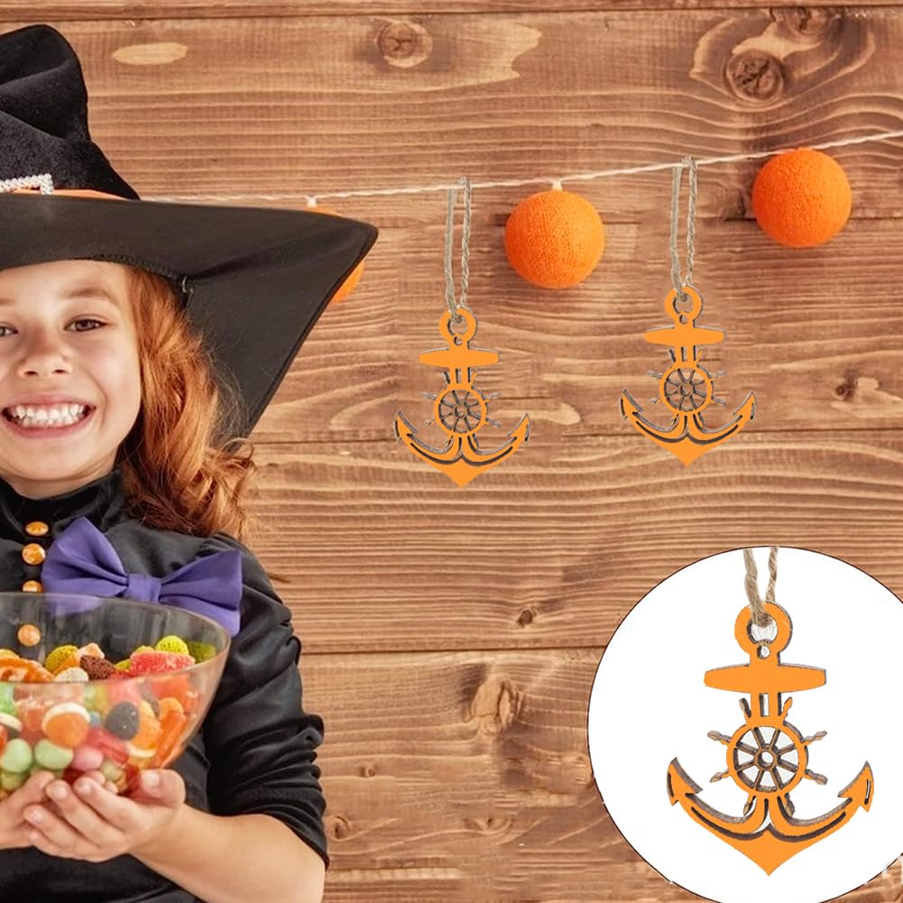 50 pcs Anchor Rudder Wooden Cutouts for Crafts, Unfinished Wood Ornaments DIY Wood Slices with Holes for Ocean Themed Party Kids Crafts Scrapbooking SSYHQAX