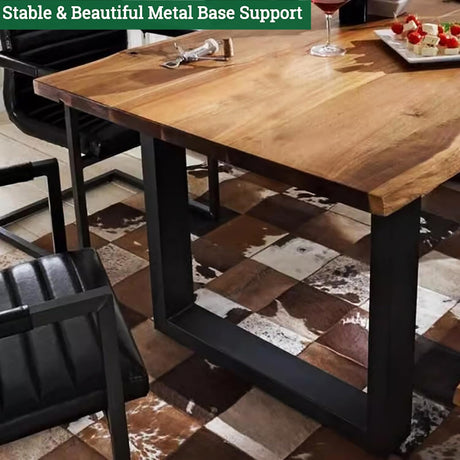 HM&DX Industrial Solid Wood Dining Table,Rectangle Kitchen Table Farmhouse Live Edge Dining Table,Wooden Table Top & Metal Base,Long Dining Room HM&DX