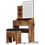 LIKIMIO Small Makeup Vanity Desk with Mirror and Lights, Vanity Table Set with Storage Drawer & Chair & 3 Shelves, Bedroom, Vintage Brown LIKIMIO