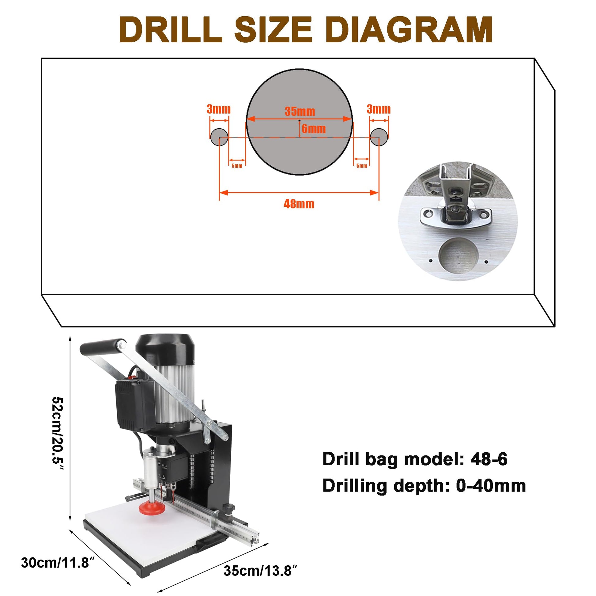 Hinge Drilling Machine Portable Hinge Drilling and Boring Machine for Woodworking, 1100W, 2880 RPM, 0-40mm Depth - Perfect for Cabinets, Wardrobes, - WoodArtSupply