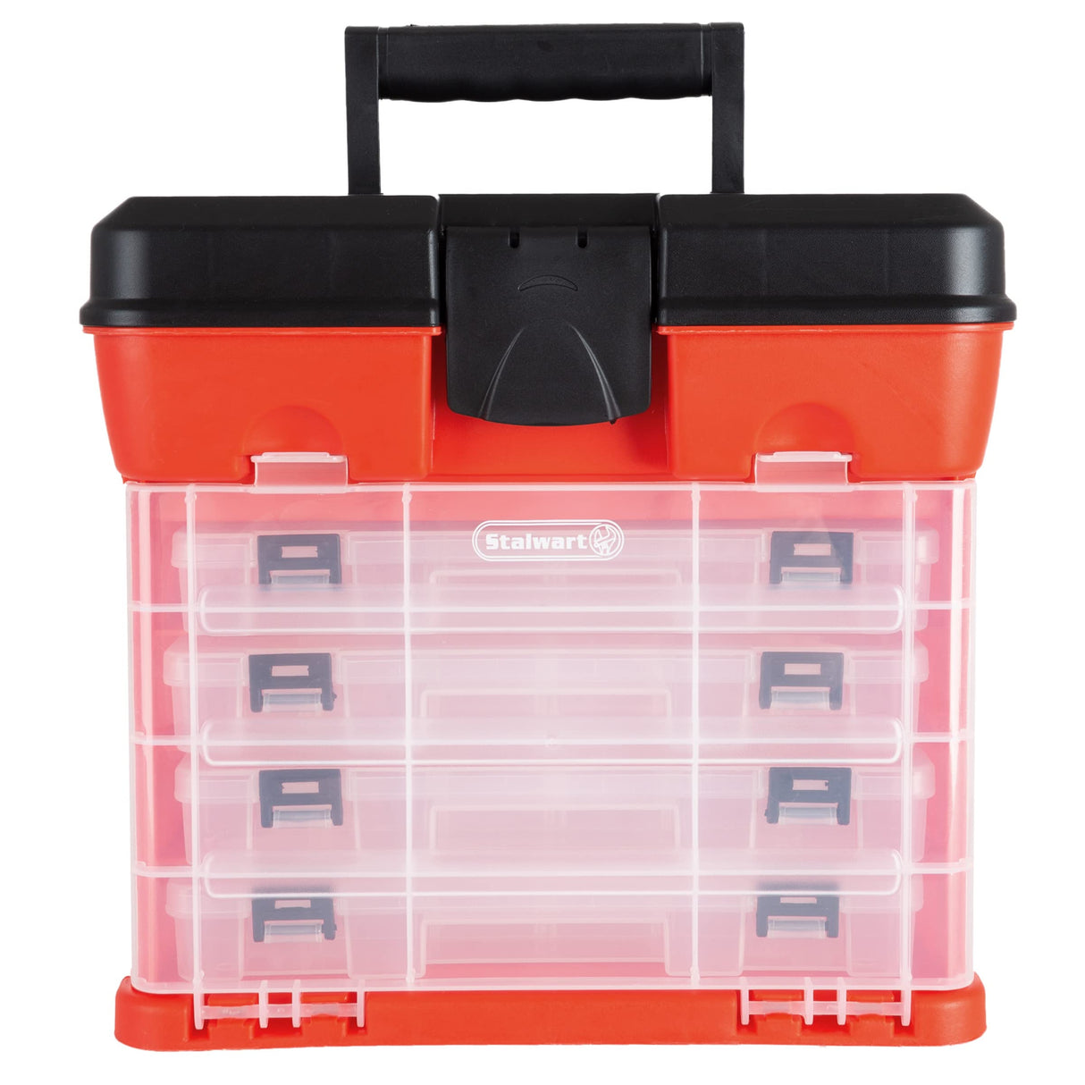 Storage Tool Box - Portable Multipurpose Organizer With Main Top Compartment and 4 Removable Multi-Compartment Trays by Stalwart,Red,11 in x 7 in x Stalwart