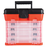 Storage Tool Box - Portable Multipurpose Organizer With Main Top Compartment and 4 Removable Multi-Compartment Trays by Stalwart,Red,11 in x 7 in x Stalwart