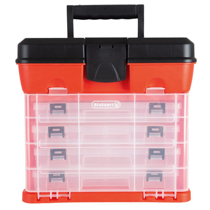 Storage Tool Box - Portable Multipurpose Organizer With Main Top Compartment and 4 Removable Multi-Compartment Trays by Stalwart,Red,11 in x 7 in x - WoodArtSupply