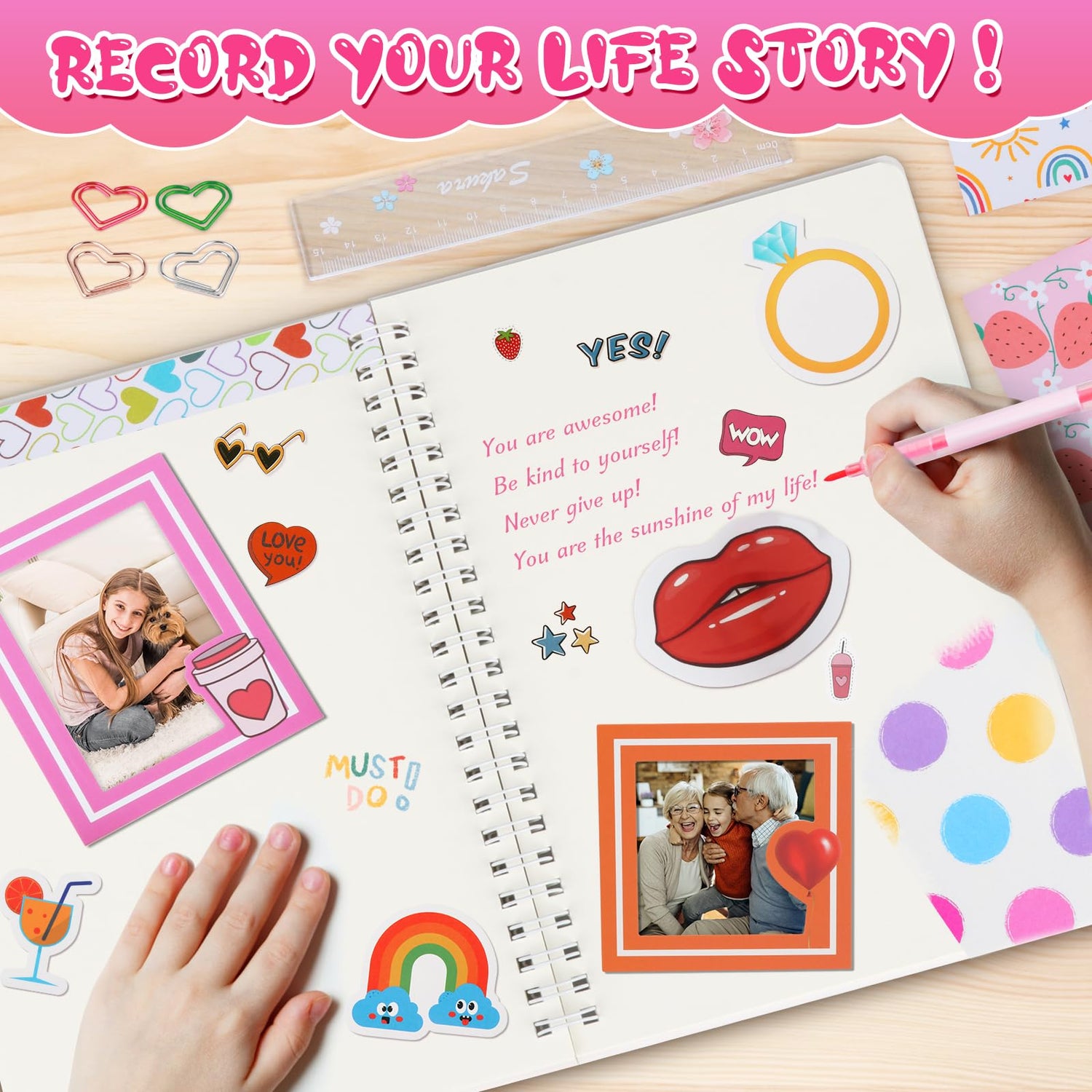 DIY Journal Kit for Girls Ages 8-12 - Girls Scrapbook Kit Gifts, DIY Journal Kit for Girls to Decorate Scrapbook, Journals for Writing, Scrapbook Kit Nexority