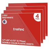 Trotec TroLase | 12"x20"x1/32", 4 Pcs | Red/White | 2 Ply | Modified Acrylic | Laser Engraving Double Color Plastic Sheet | Engraving Blanks for TROTEC