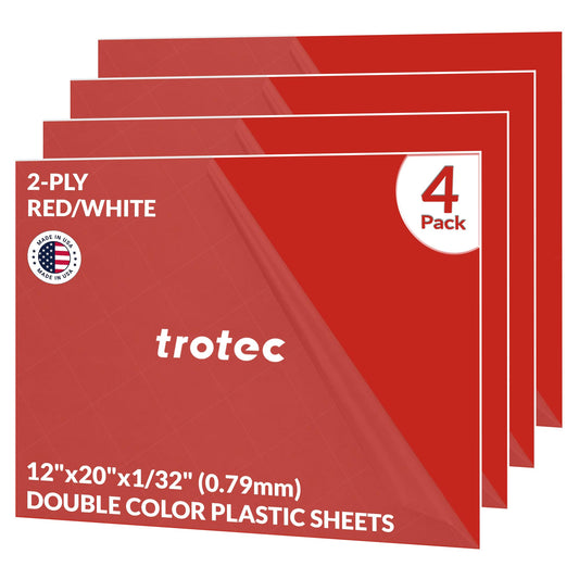 Trotec TroLase | 12"x20"x1/32", 4 Pcs | Red/White | 2 Ply | Modified Acrylic | Laser Engraving Double Color Plastic Sheet | Engraving Blanks for - WoodArtSupply