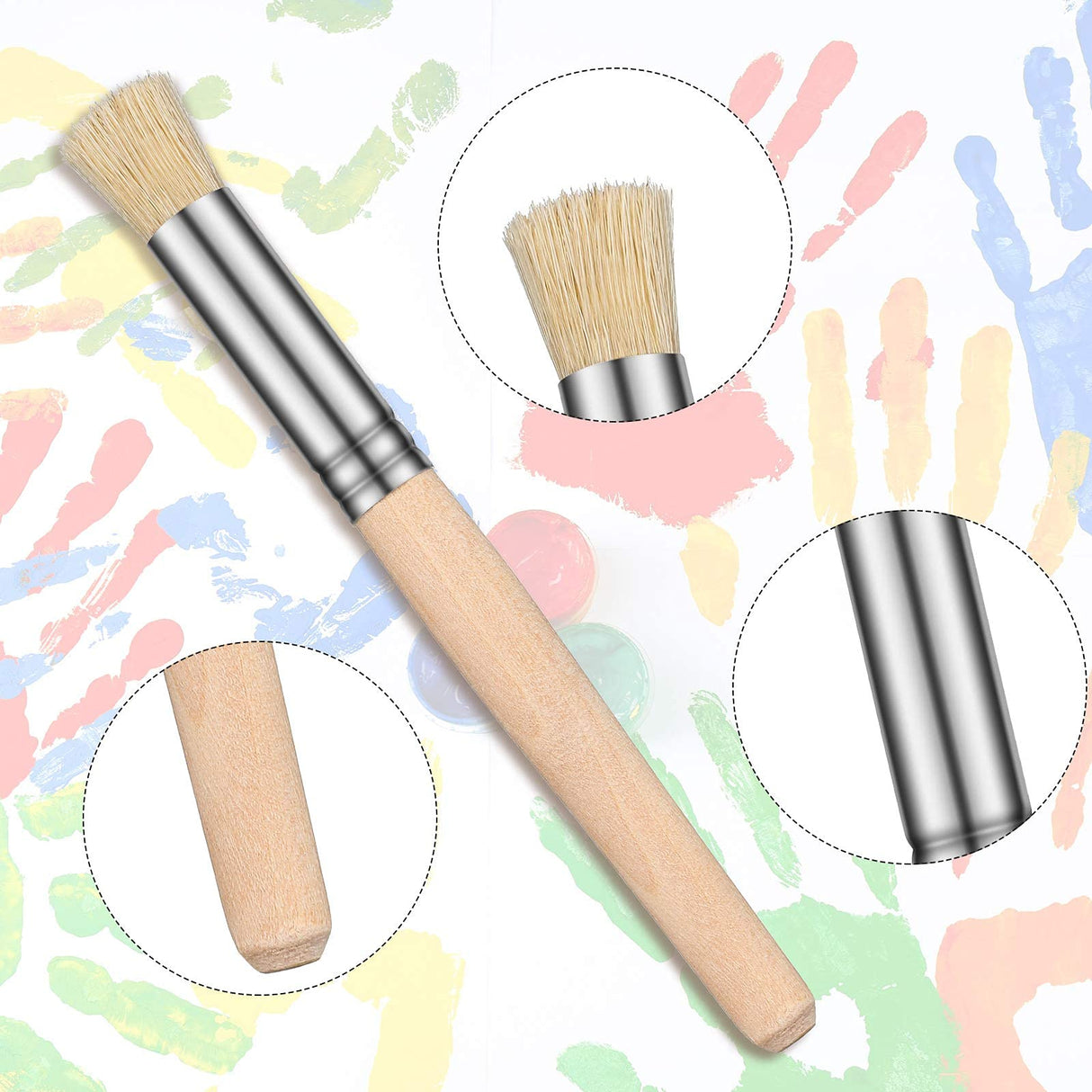 Wooden Stencil Brushes Natural Stencil Bristle Brushes Dome Art Painting Brushes Wood Paint Template Brush for Acrylic Oil Watercolor Art Painting Patelai