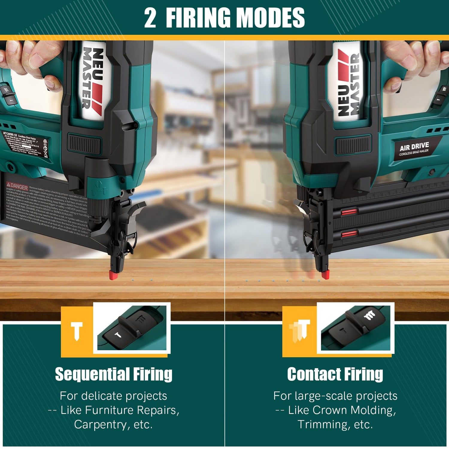 NEU MASTER Nail Gun Battery Powered,18GA Cordless Nail Gun with battery/Depth Adjustment/1800pcs Nails, Multi-Usage Brad Nailer for Triming, Molding, NEU MASTER