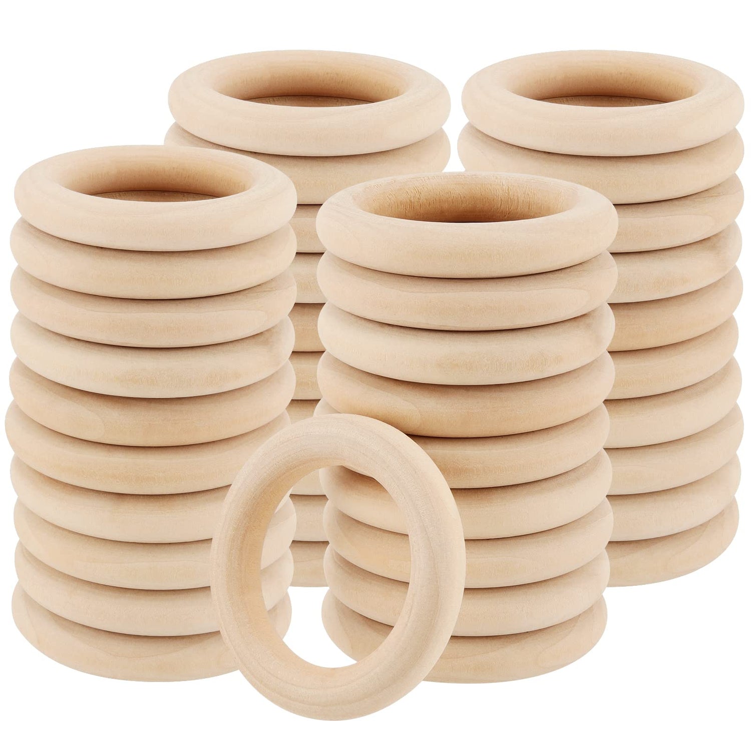 SOUJAP 110 PCS 58mm Natural Wood Rings, 2 Inch Unfinished Solid Wood Rings, Macrame Rings Wood Circle Ring for Crafts, Pendant Connectors, Jewelry SOUJAP