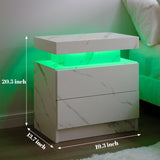 Cubehom Nightstand Set of 2 with LED Lights White LED Bedside Table with 2 Wood Drawers Modern Set 2 End Side Table for Bedroom Cubehom
