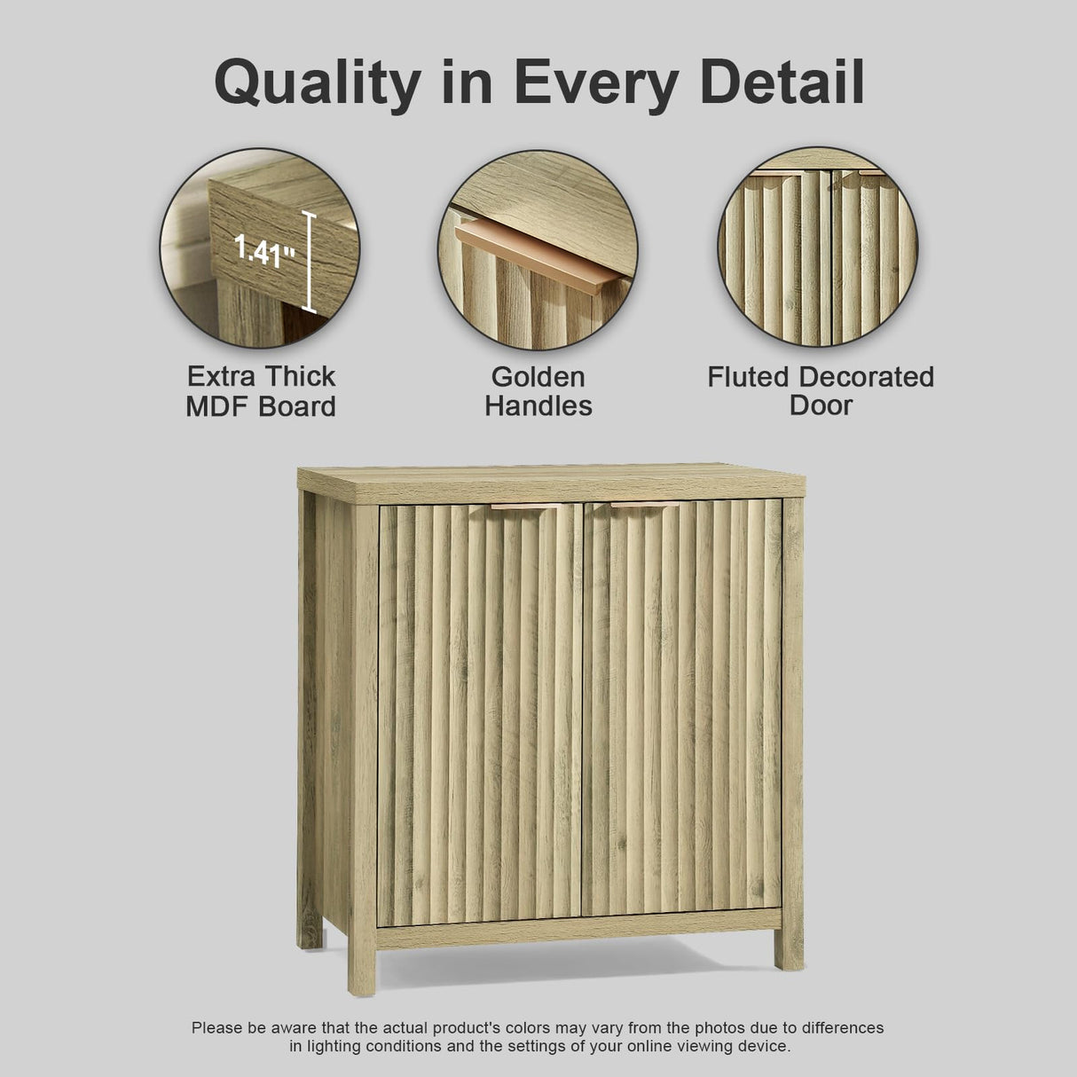 OAKHAM HOME Oxford Storage Cabinet Fluted Sideboard Buffet Cabinet with Adjustable Shelves, Multifunctional Console Cabinet Modern Accent Cabinet for OAKHAM HOME