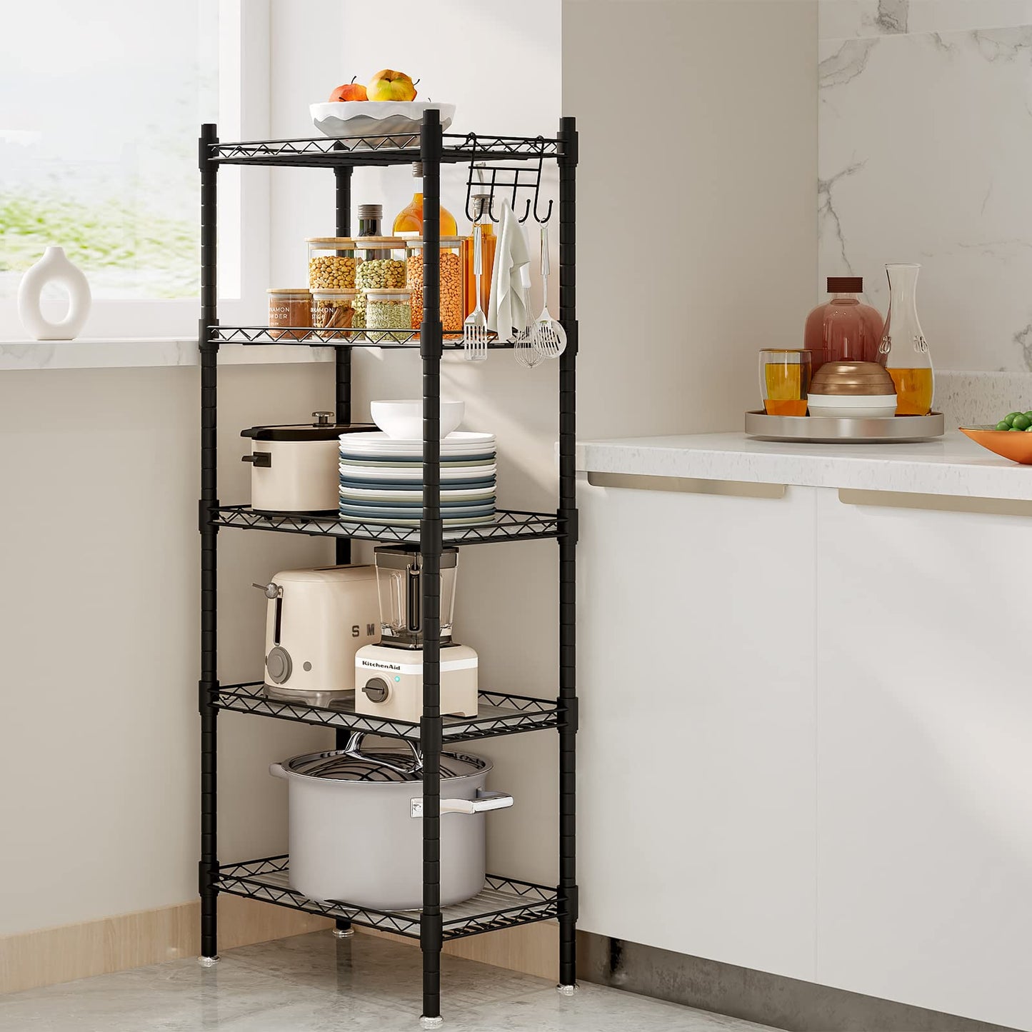 SORCEDAS Shelf 5 Wier Metal Storage Rack Shelving Unit Organizer for Kitchen Laundry Garage Bathroom Pantry Closet Office(16.54" Wx11.81 Dx50 - WoodArtSupply