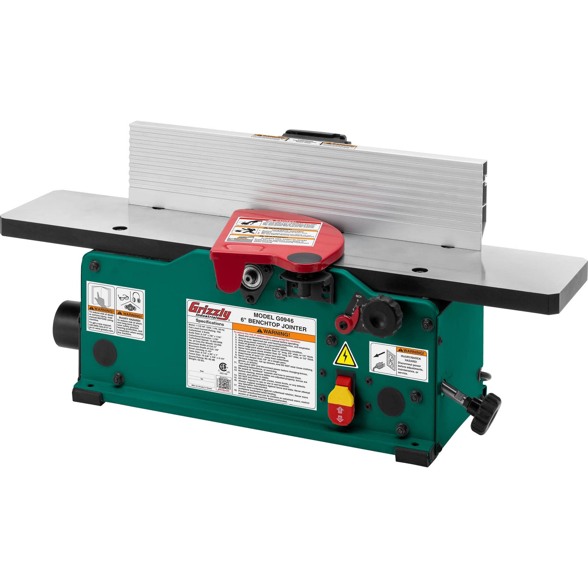 Grizzly Industrial G0946-6inches Benchtop Jointer with Spiral-Type Cutterhead - WoodArtSupply