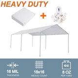 Thanaddo 10 x 20 Ft Carport Replacement Canopy Cover Garage Top Tent Shelter Tarp with Free 44 Ball Bungee Cords,White(Only Cover, Frame Not Include) Thanaddo