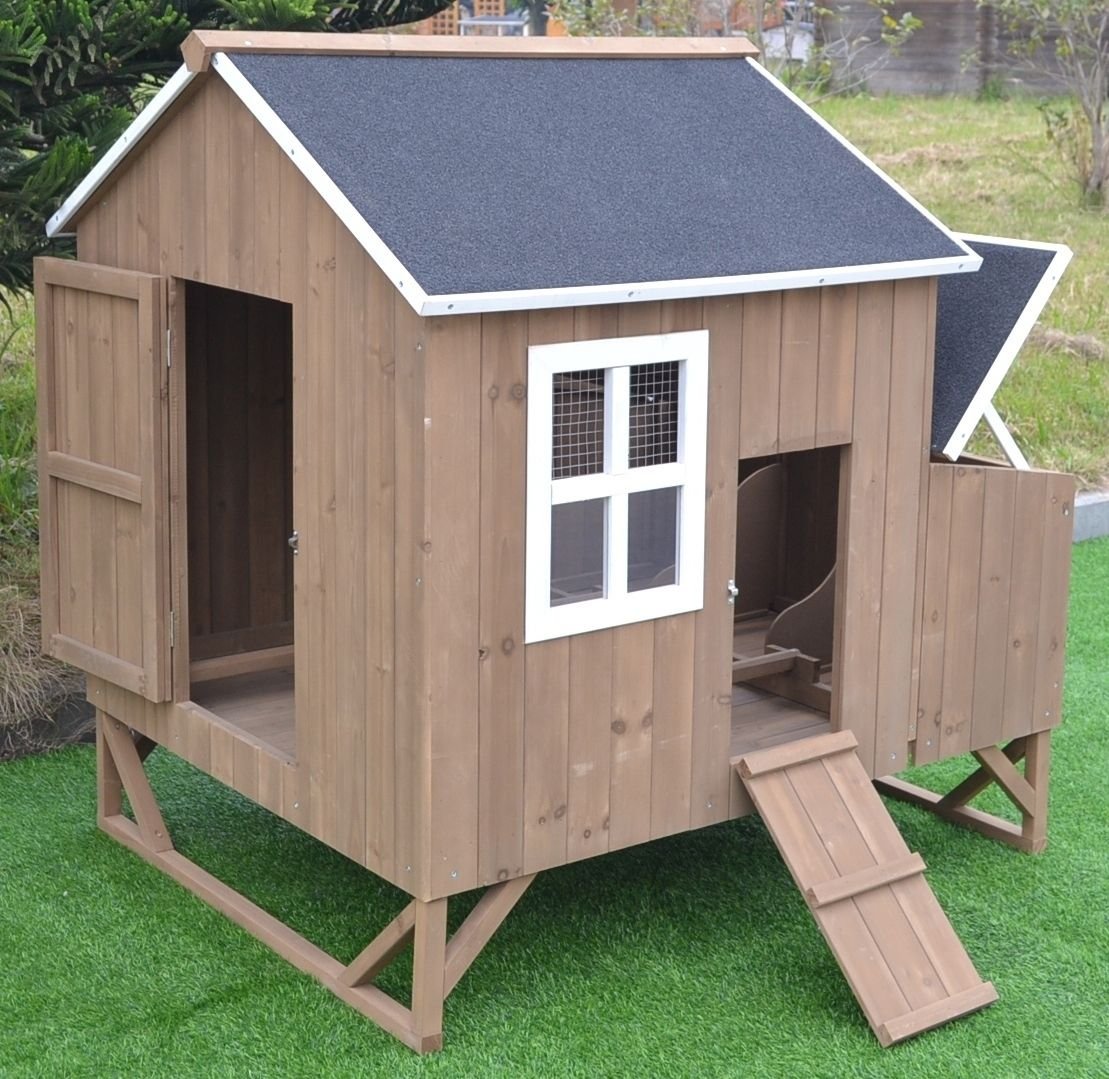 Omitree Deluxe Large Wood Chicken Coop Backyard Hen House 4-8 Chickens with 3 Nesting Box Omitree