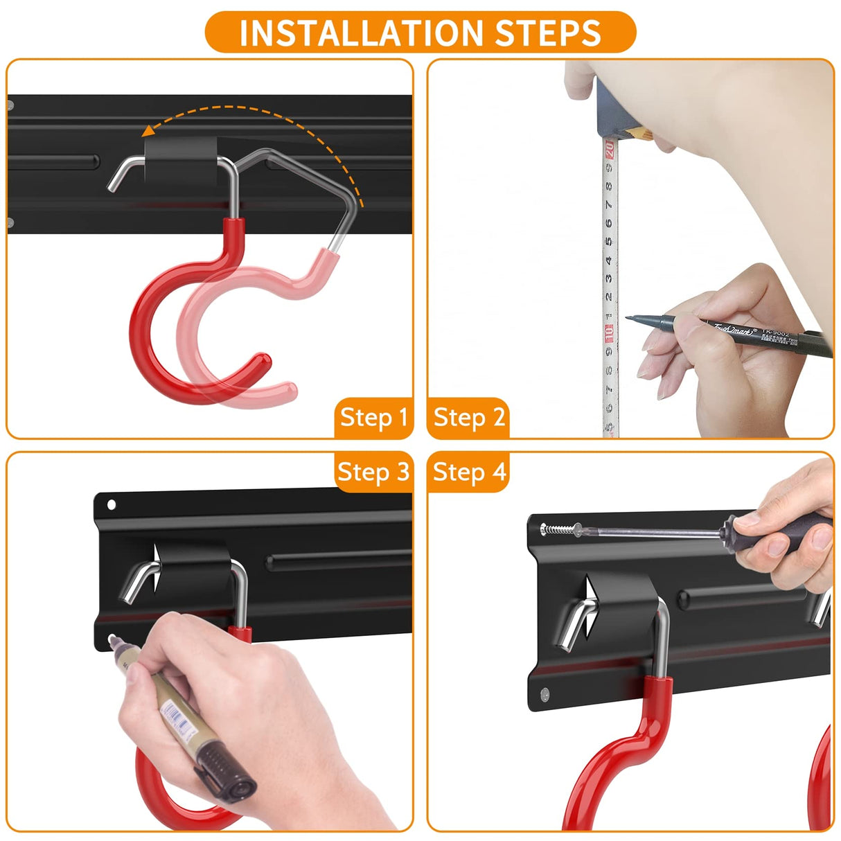 WALMANN All Metal 64 Inch Wall Mount Garden Tool Organizer for Garage, Mop and Broom Holder, Yard Tool Storage Rack for Rake, Shovel, Spade, Mop, WALMANN