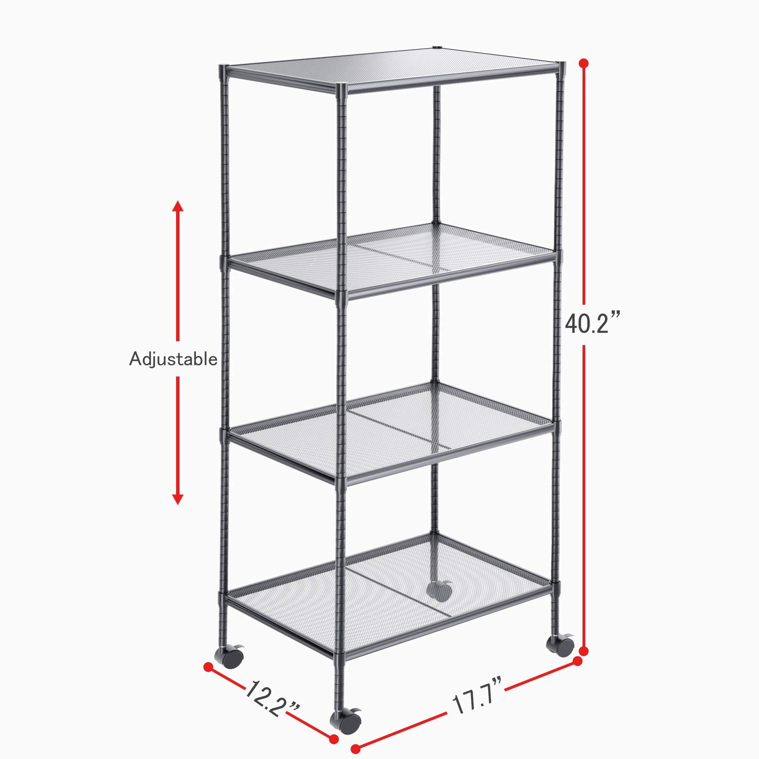 OVICAR 4-Tier Wire Storage Shelves, Adjustable Shelving Units with Wheels, Steel Metal Storage Rack for Kitchen Pantry Closet Laundry, Durable OVICAR